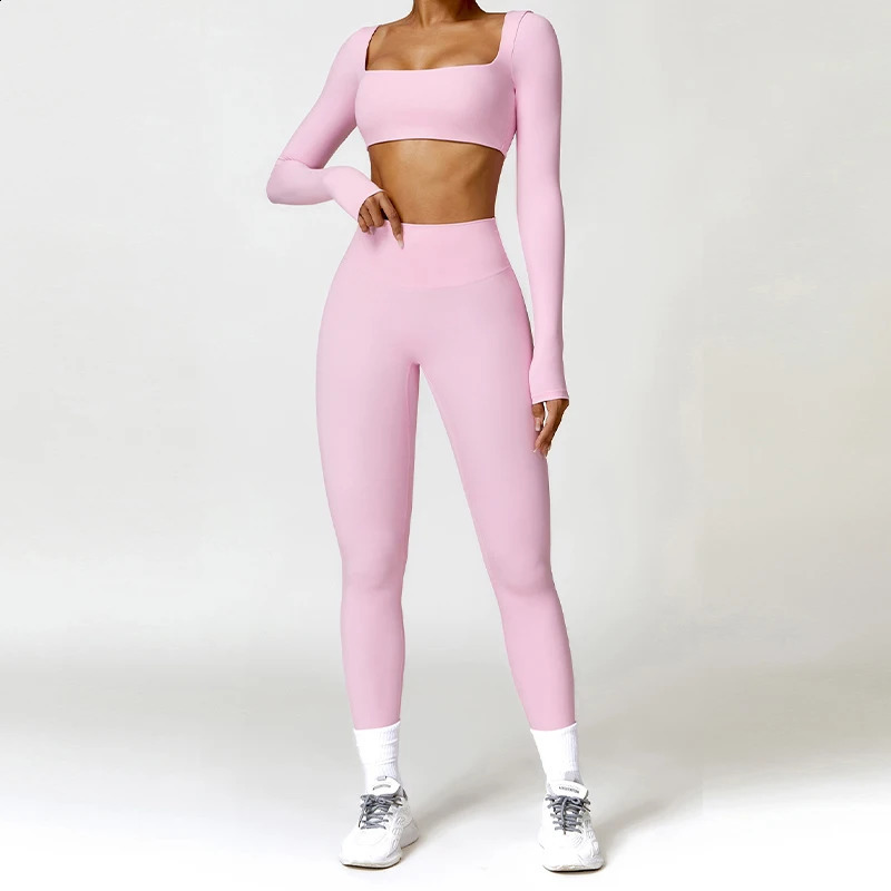 2PCS Yoga Suit Sports Set Women Quick-Drying Gym Set Women Tracksuit Running Workout Long Sleeve Sports Shirt Yoga Clothing 250207