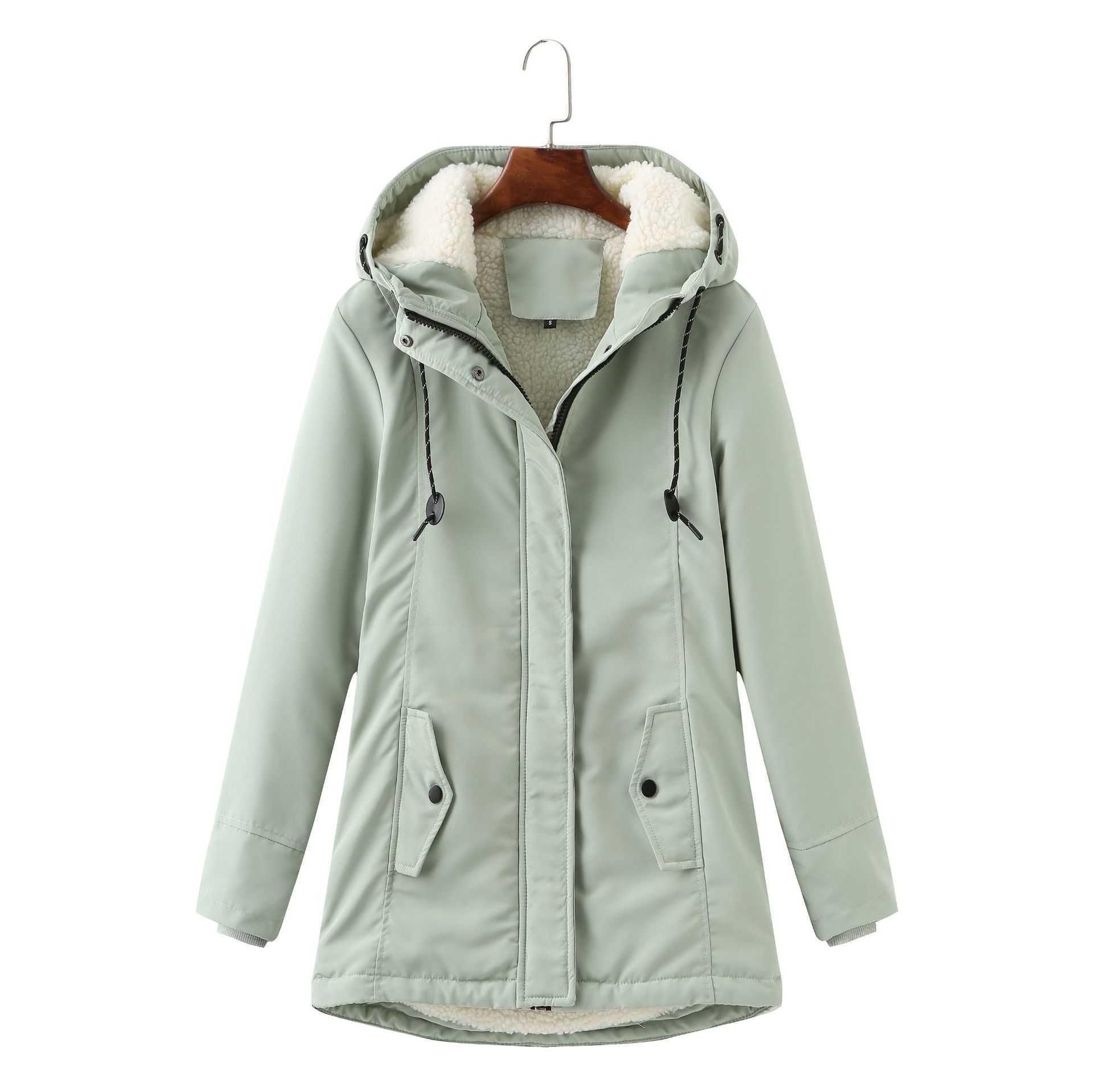 European Womens Hooded Plush Overcomes Winter Warmth And Waist Closing Womens Cotton Padded Clothes Womens Leather Womens Jacket 241209