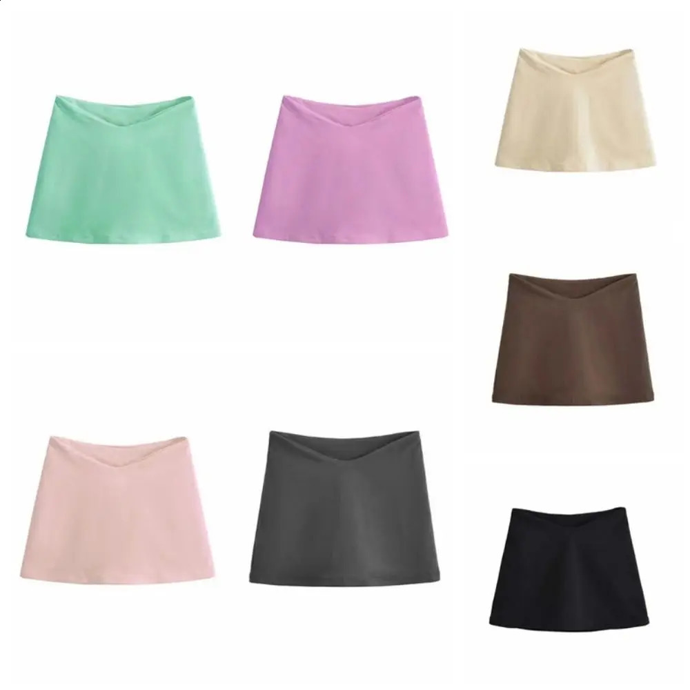 Simple Y2K Aline Short Skirt Low Waist Vshaped Mini Skirts Solid Korean Style Spicy Girl Beach 250110