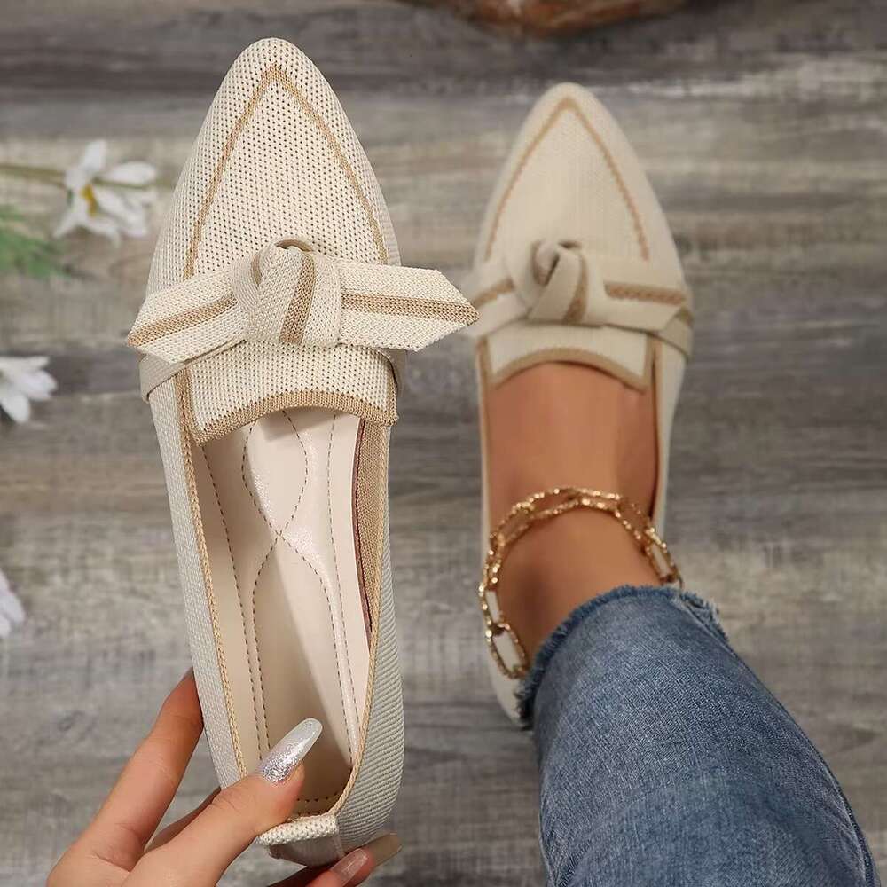 Flats New Knitted Slip Breathable Comfortable Solid Color Shoes Casual Pointed Toe Walking Loafers Sneakers Women