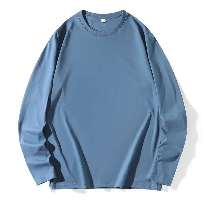 Spring Autumn Long Sleeve Tshirt Pure Cotton Men Womens Color Round Neck Fine Combed Loosefit Versatile Base Layer Top 250108