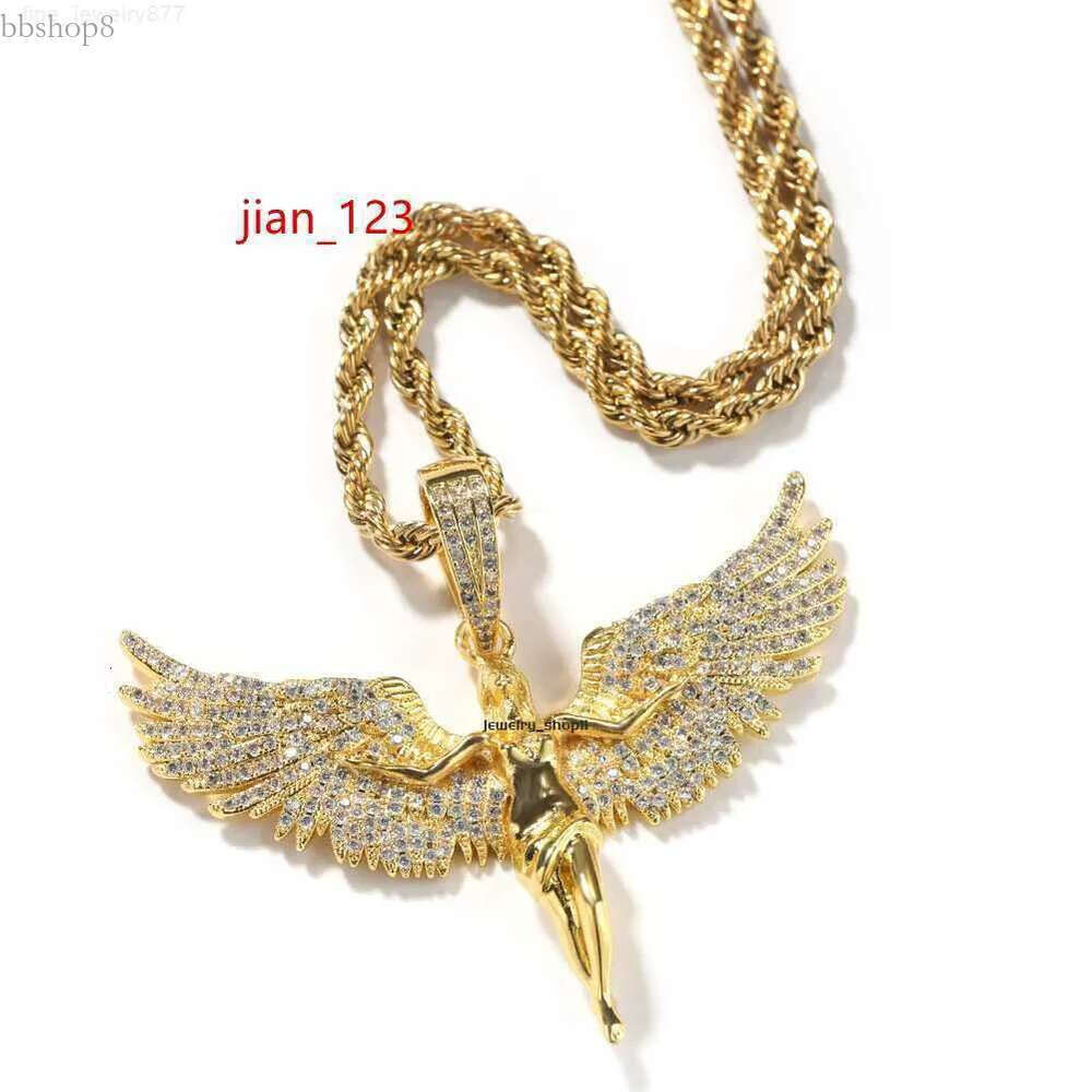 Jewelry neutral style studded angel wings men and women rap hip-hop GRA moissanite dia gold sterg sier cuban pendant necklace