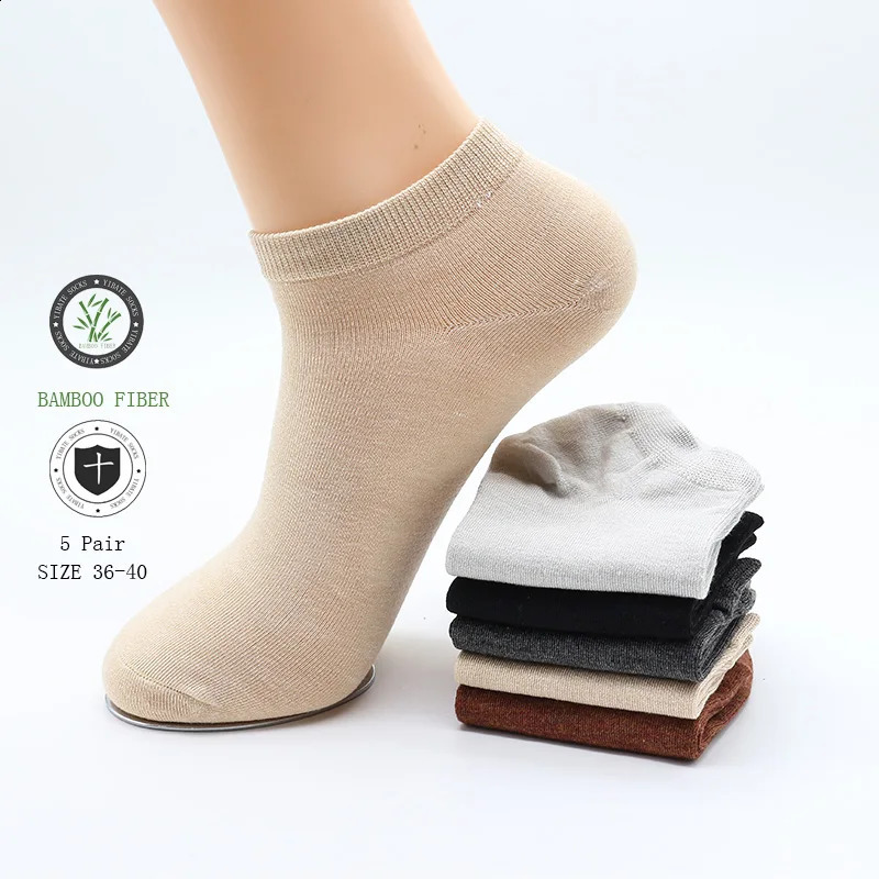 5 Pair Womens Ankle Bamboo Fiber Socks Solid Color Summer Breathable Casual Short Socks High Quality Woman Boat Socks Set 250121