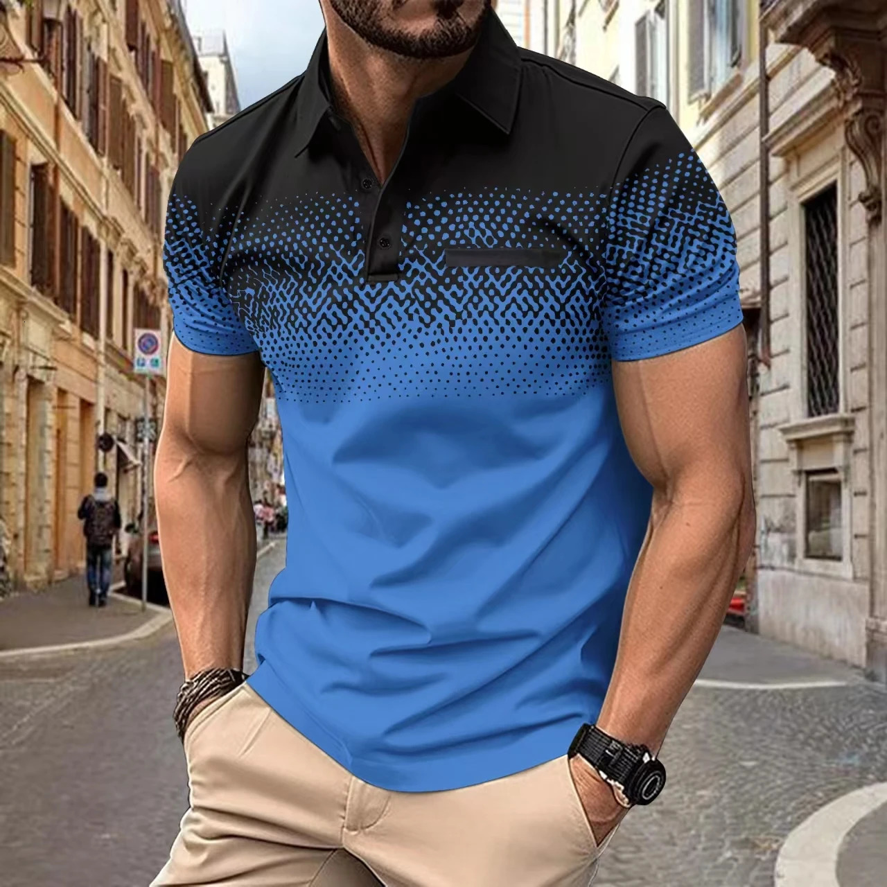 style Mens fashion summer gradient short-sleeved T-shirt Sports Outdoor fitness casual slim fit mens shirt POLO shirt 250118
