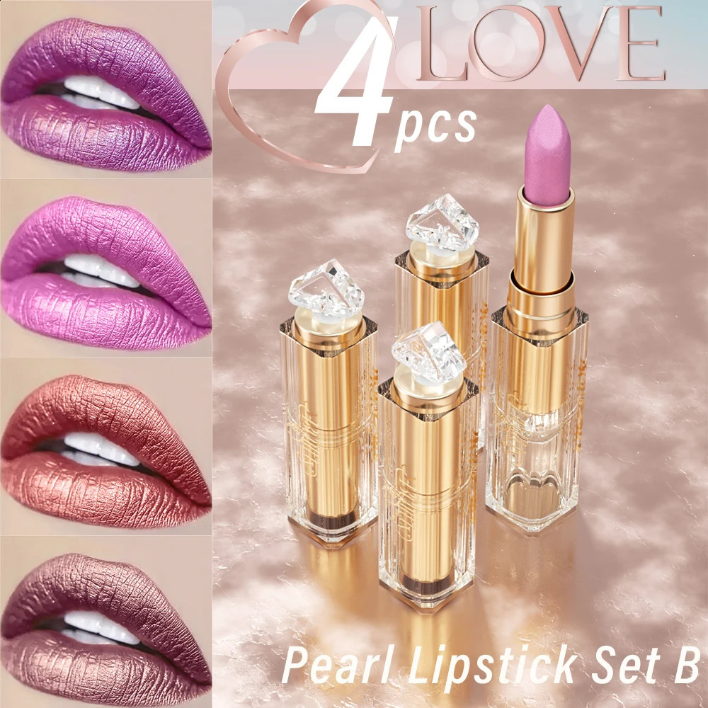 4PCS Korean Long Lasting Waterproof Magic Lipstick Glitter Pearlescent Shimmer Nude Color Glitter Lipstick Matte Wholesale 250108