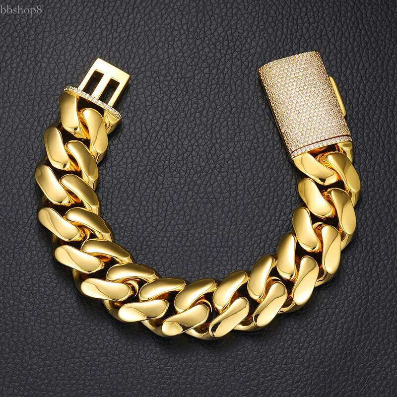 10-22mm Hip Hop Miami Cuban k Chain Bracelet TopBg 5AAA+ CZ 14K Real Gold Plated Men Jewelry