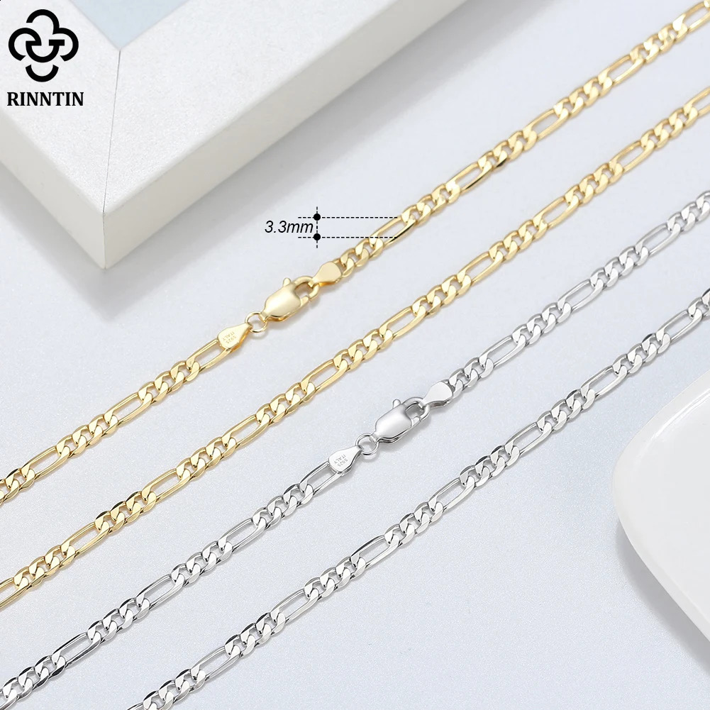Rinntin 925 Sterling Silver 3.m Diamond-Cut Figaro Chain Necklace For Men Women Fashion Silver Necklace Jewelry SC34 250120