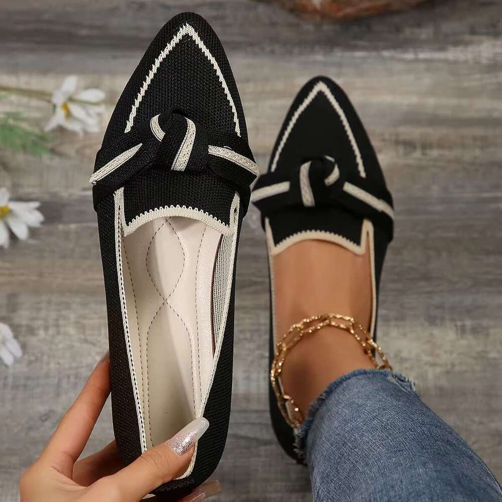 Flats New Knitted Slip Breathable Comfortable Solid Color Shoes Casual Pointed Toe Walking Loafers Sneakers Women