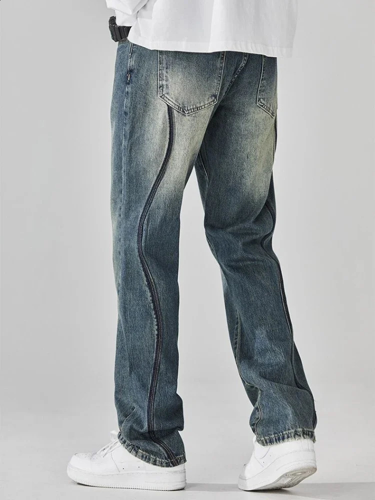 Trousers Cropped Broken Graphic Ripped Male Cowboy Pants with Holes Hip Hop Torn Jeans for Men Washed Y2k Vintage Trend Xs 250113