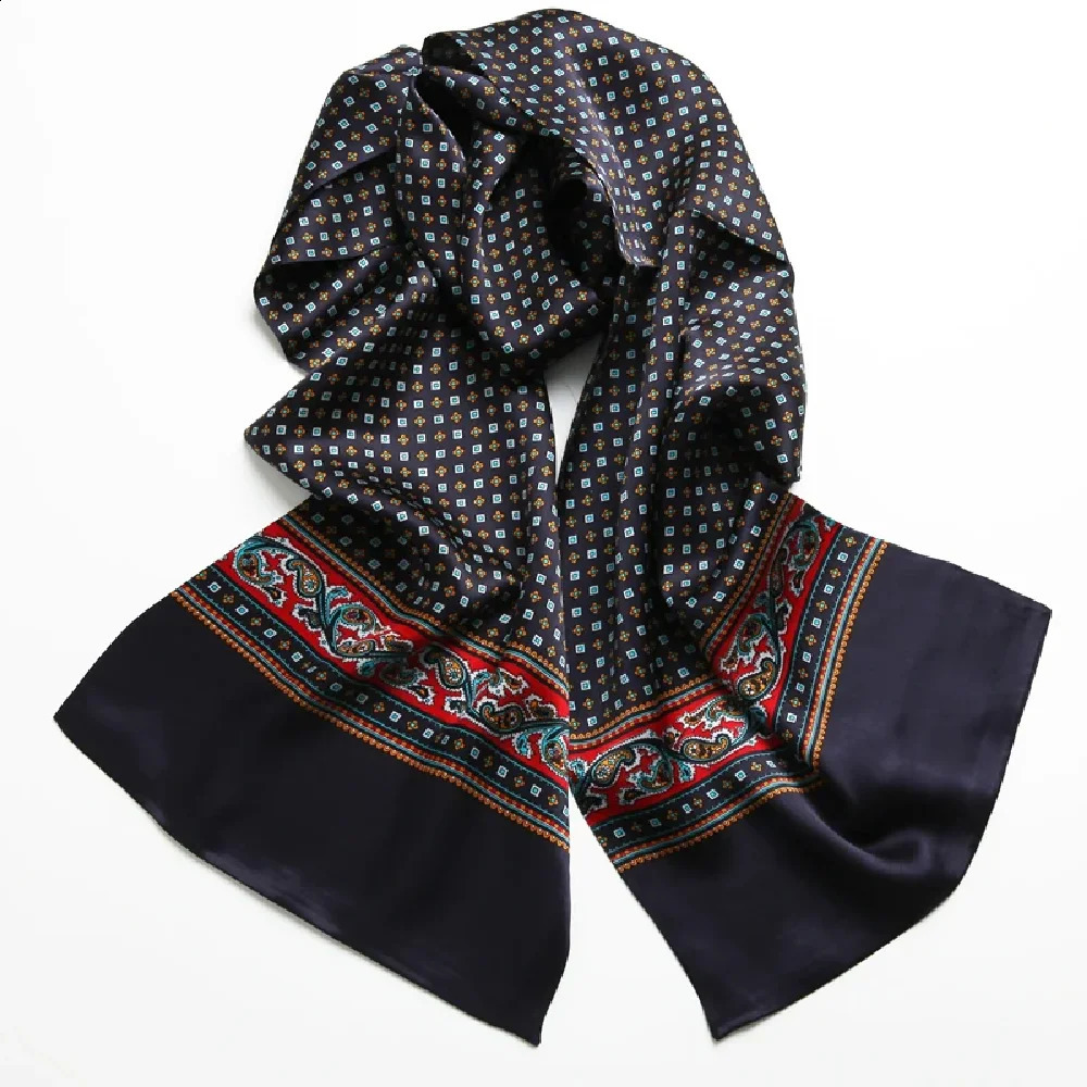 Mens Mulberry Silk Scarf Double Layer Long Neckerchief Office Business Cravat Blue Black Red 250117