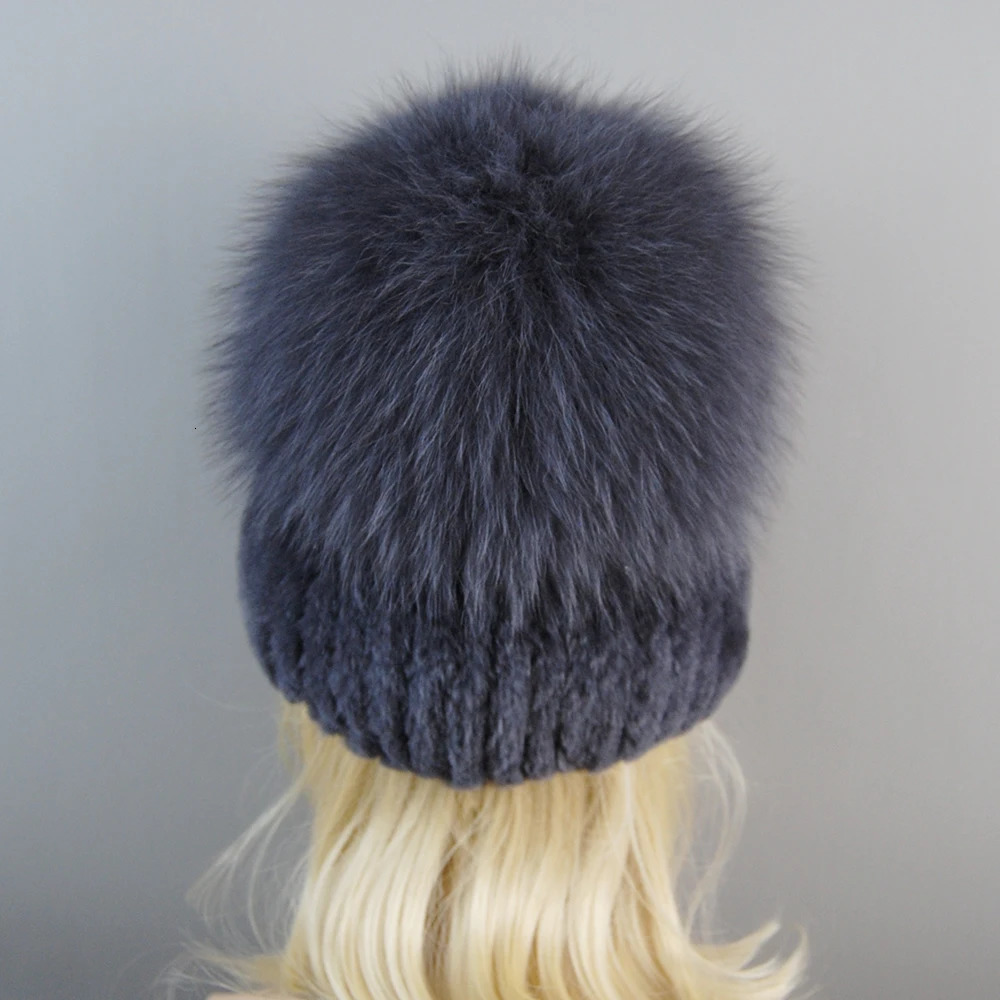 Russian Style Womens Genuine Fox Fur Hat for Girls Natural Genuine Rex Rabbit Fur Skull Hat Knitted Winter Genuine Fur Hat 250109
