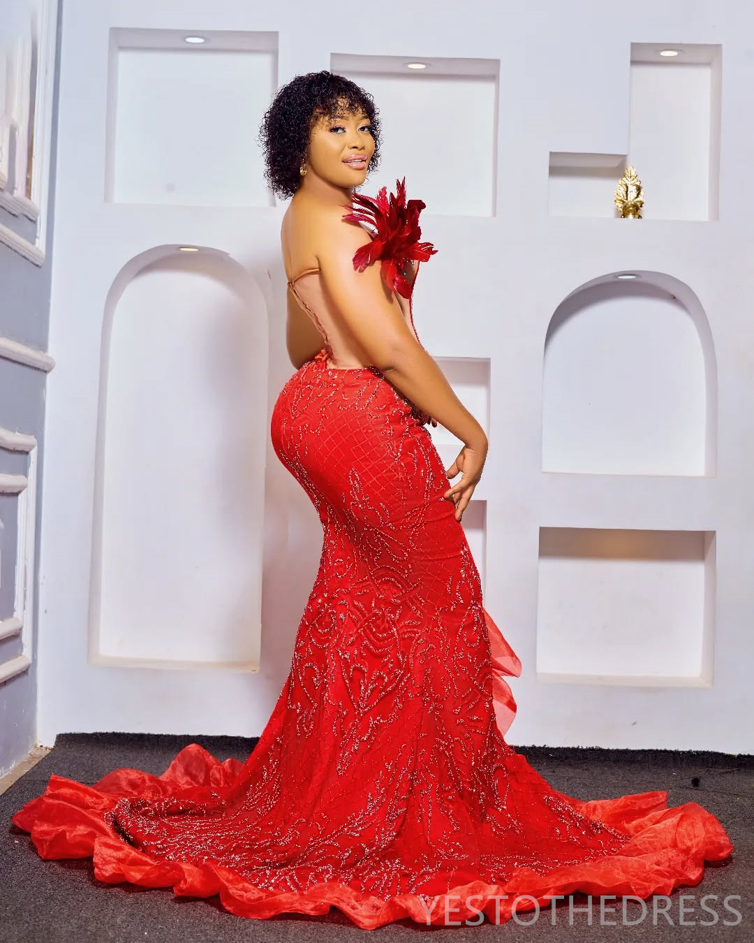 2025 Plus Size Red Aso Ebi Prom Dresses Mermaid Evening Gowns For Black Women Illusion Sweetheart Asymmetrical Birthday Dress Second Reception Gowns A