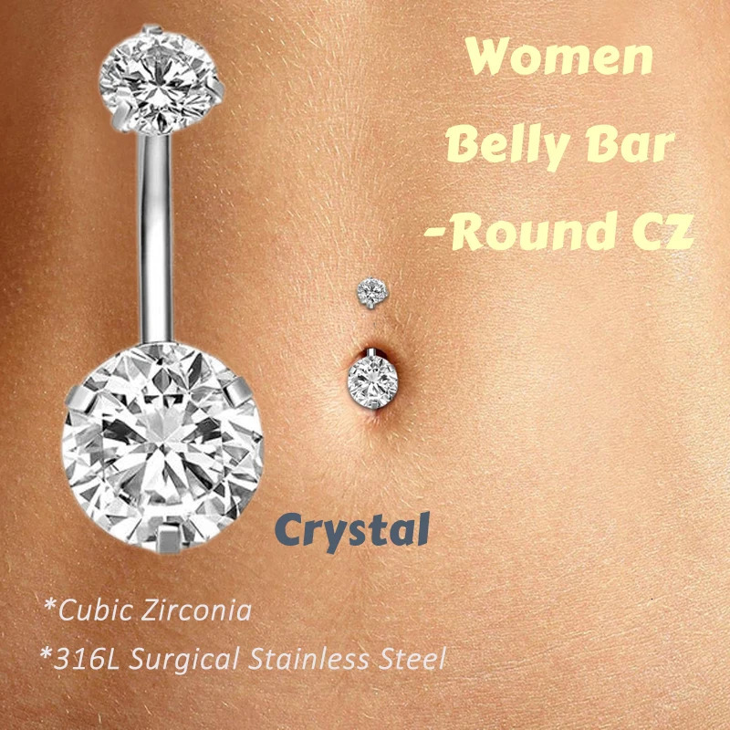 1 PcPack 316L Stainless Steel Belly Button Rings Navel Piercing Bar with Round CZCubic Zirconia Body Jewelry 250110