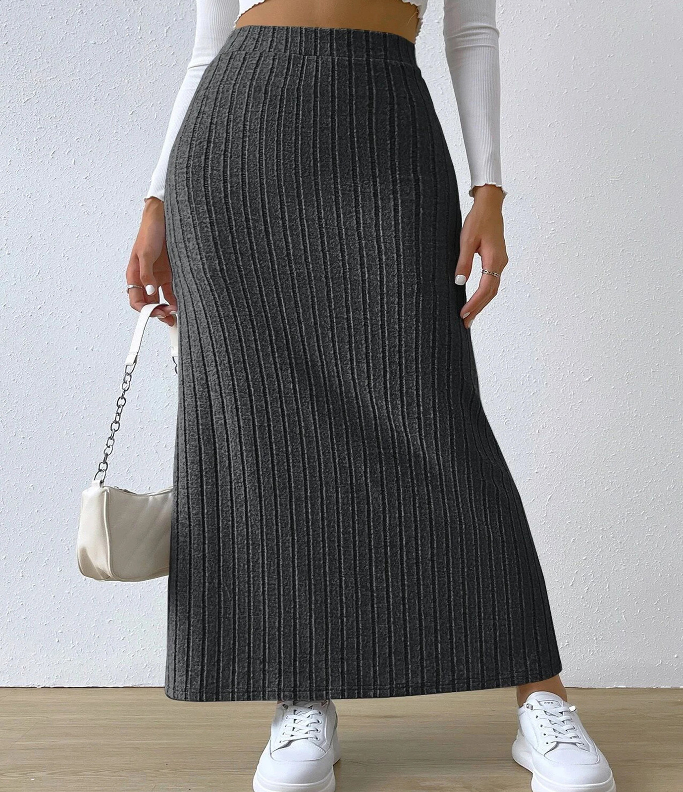 2024 Plus Size selling high waisted side slit slim fit skirt 250122