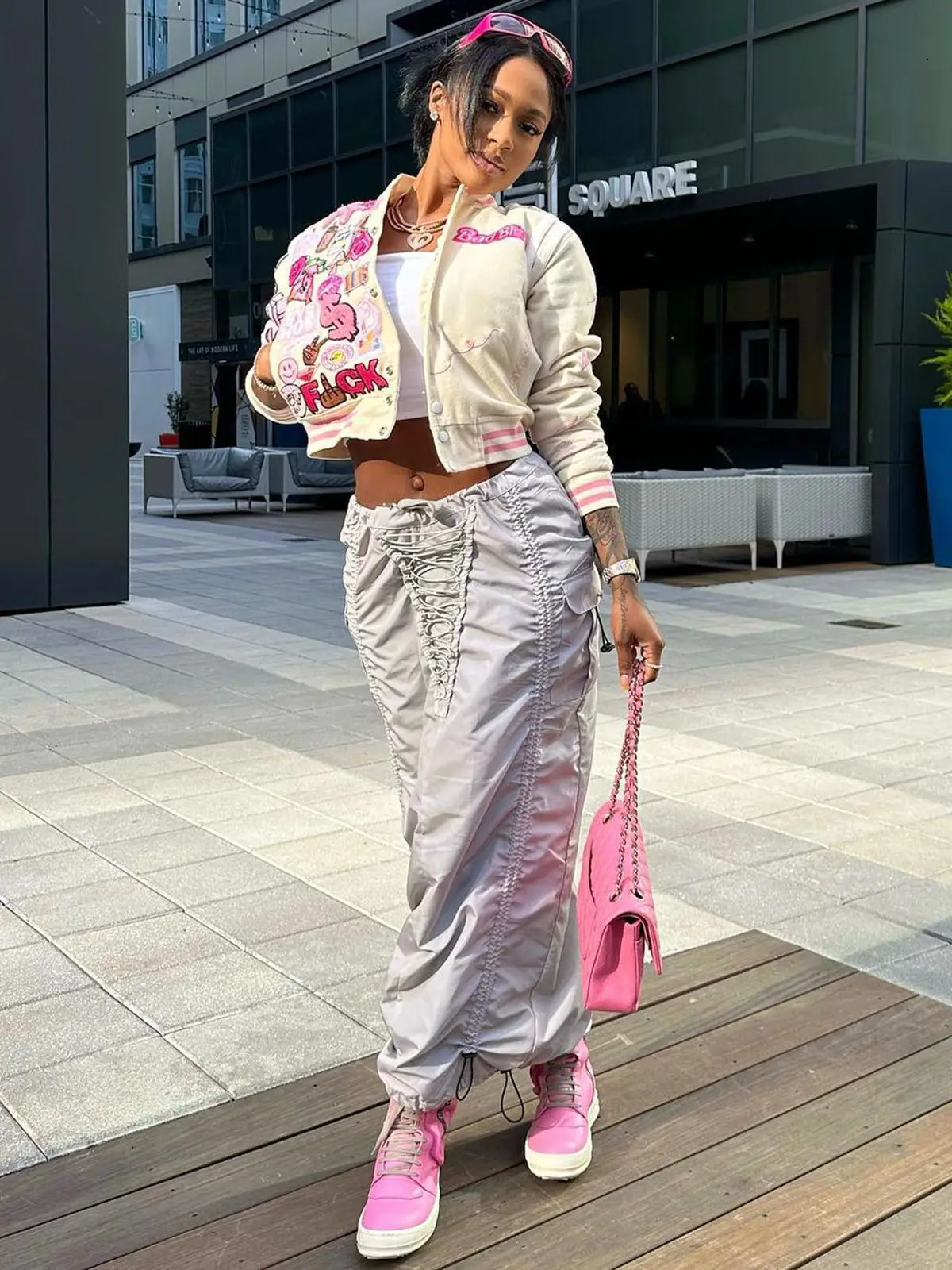 Fashion Print Baseball Jacket Short Stretchy Button Cardican Coat Spring Streetwear Y2K Hip Hop Baseball Female Wholesale 250122