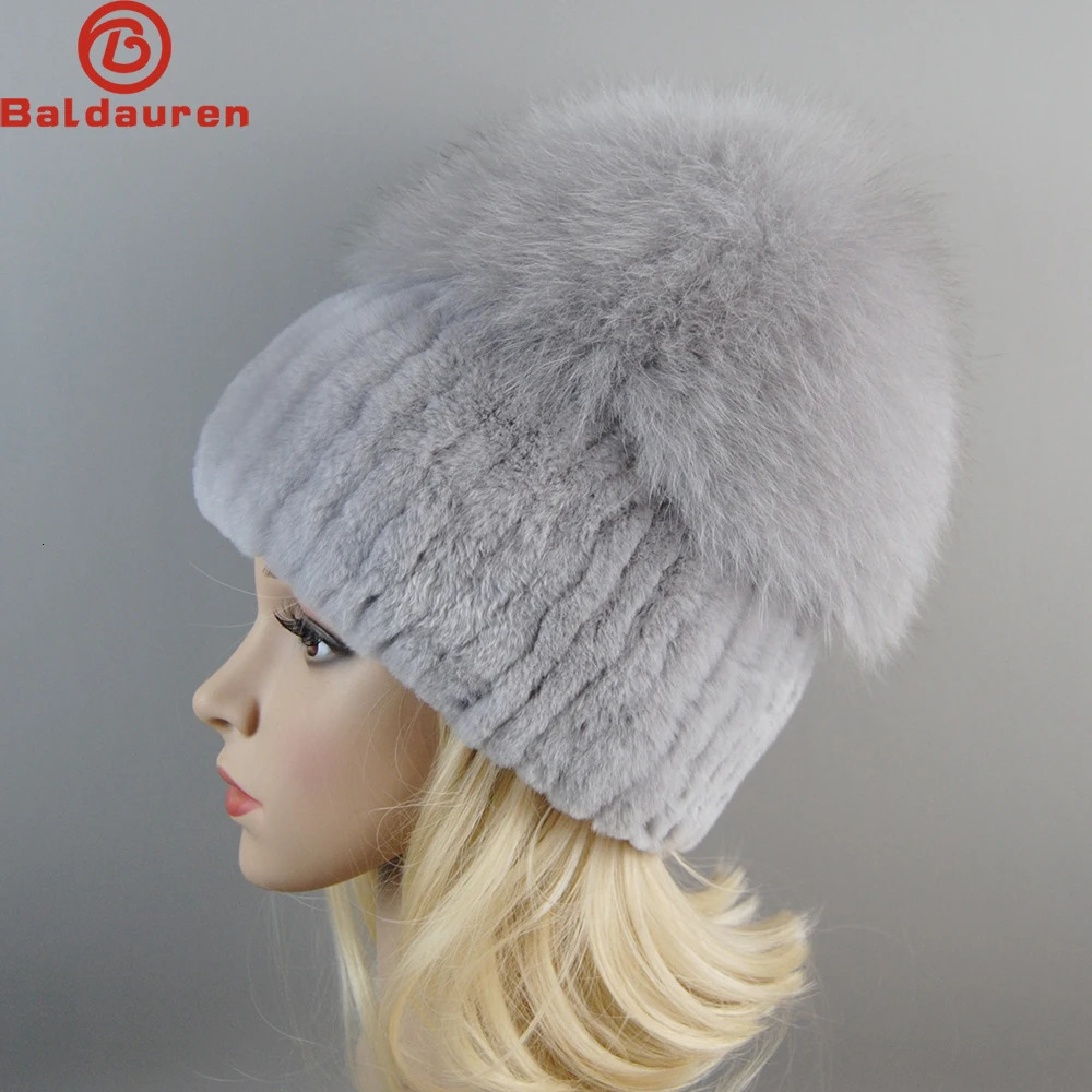 Russian Style Womens Genuine Fox Fur Hat for Girls Natural Genuine Rex Rabbit Fur Skull Hat Knitted Winter Genuine Fur Hat 250109