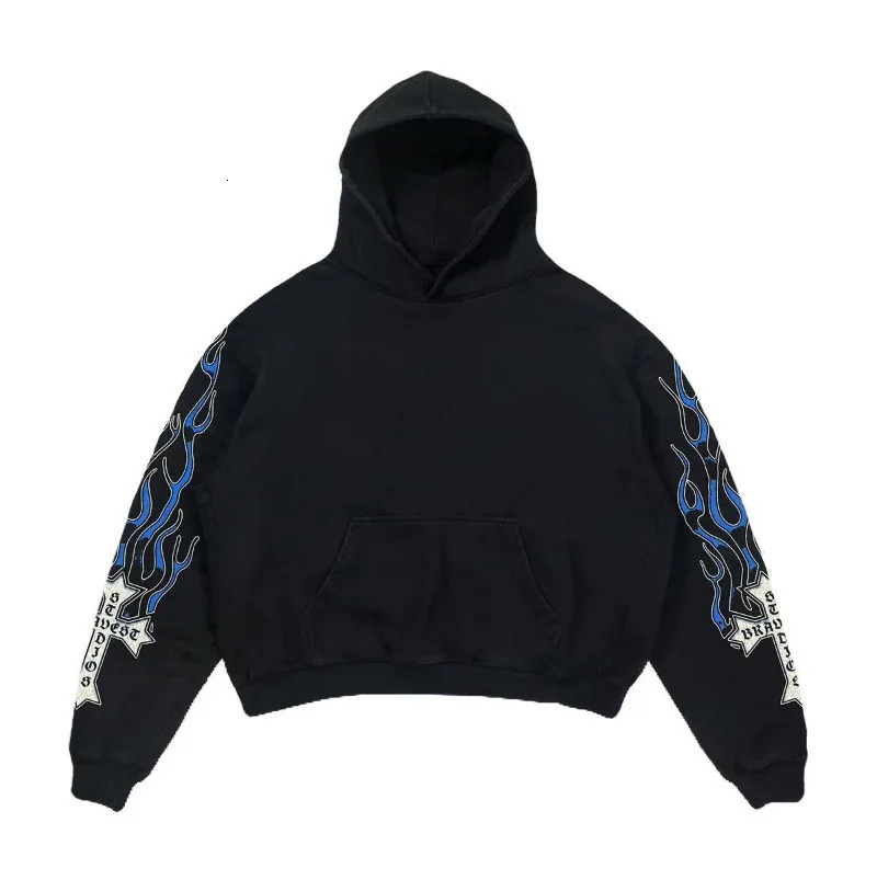 Hip Hop Retro Personalized Flame Printed Hoodie Mens Y2K Trend Harajuku Fashion Sweater Loose Casual Womens Coat 250110