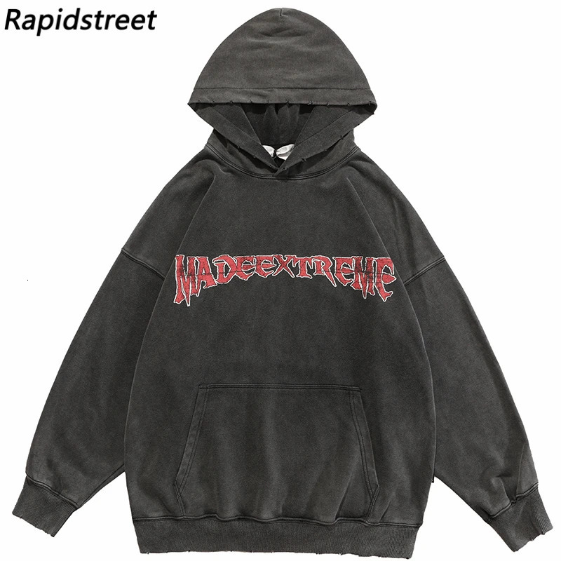 2023 Hip Hop Men Sweatshirt Hoodie Retro Streetwear Jesus Letter Graphic Washed Black Pullover Harajuku Cotton Hooded 250109