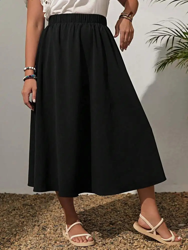 2024 SpringSummer Womens Fashionable Simple Waist Collection Solid Color Large plus Size Skirt 250121