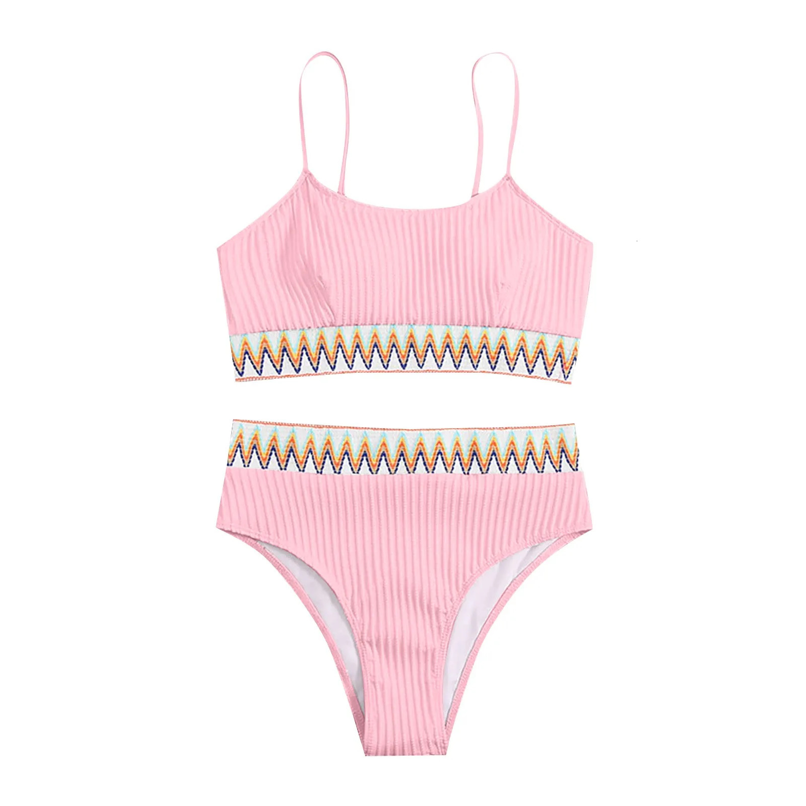 Womens High Waist Bikini Set V Neck Two Piece Swimsuit Color Block Front Twisted Swimsuit Bikini Sets Womens Clothing 250118