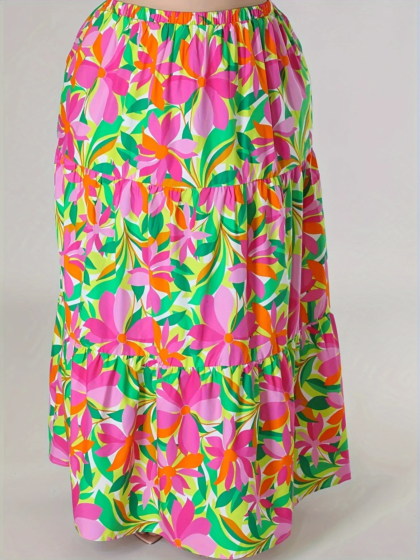 Plus size spring and summer elegant good to wear with floral print skirt loose version of thin cover meat cool breathable fabric 250121