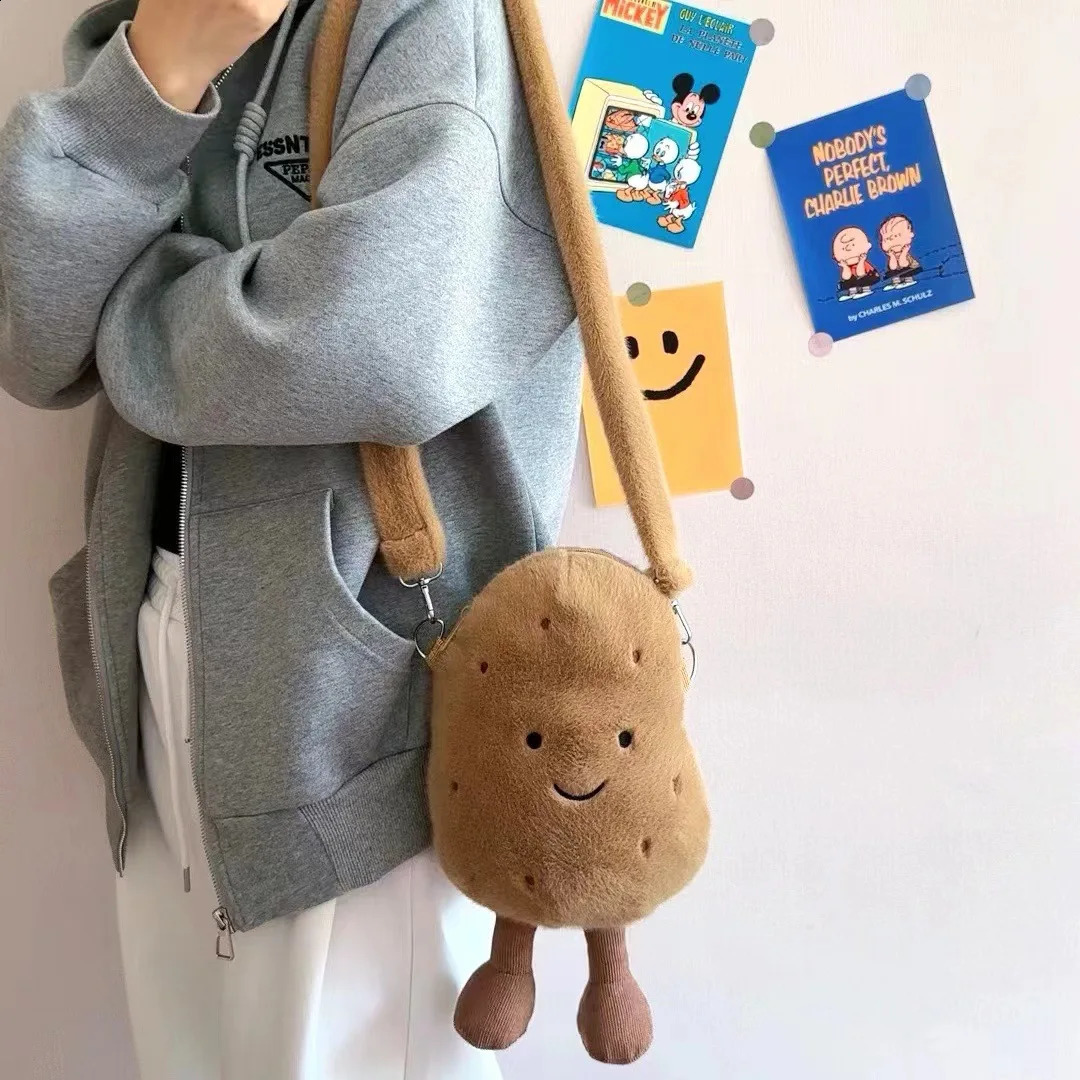 Women funny Cute potato shoulder bag ins cartoon crossbody bag girl students plush mobile phone bag 250113