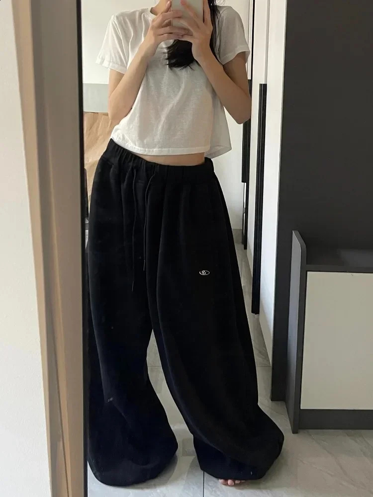 HOUZHOU Vintage Black Baggy Sweatpants Oversize Woman Korean Style Jogger Pants High Quality Harajuku Streetwear Trousers Winter 250108