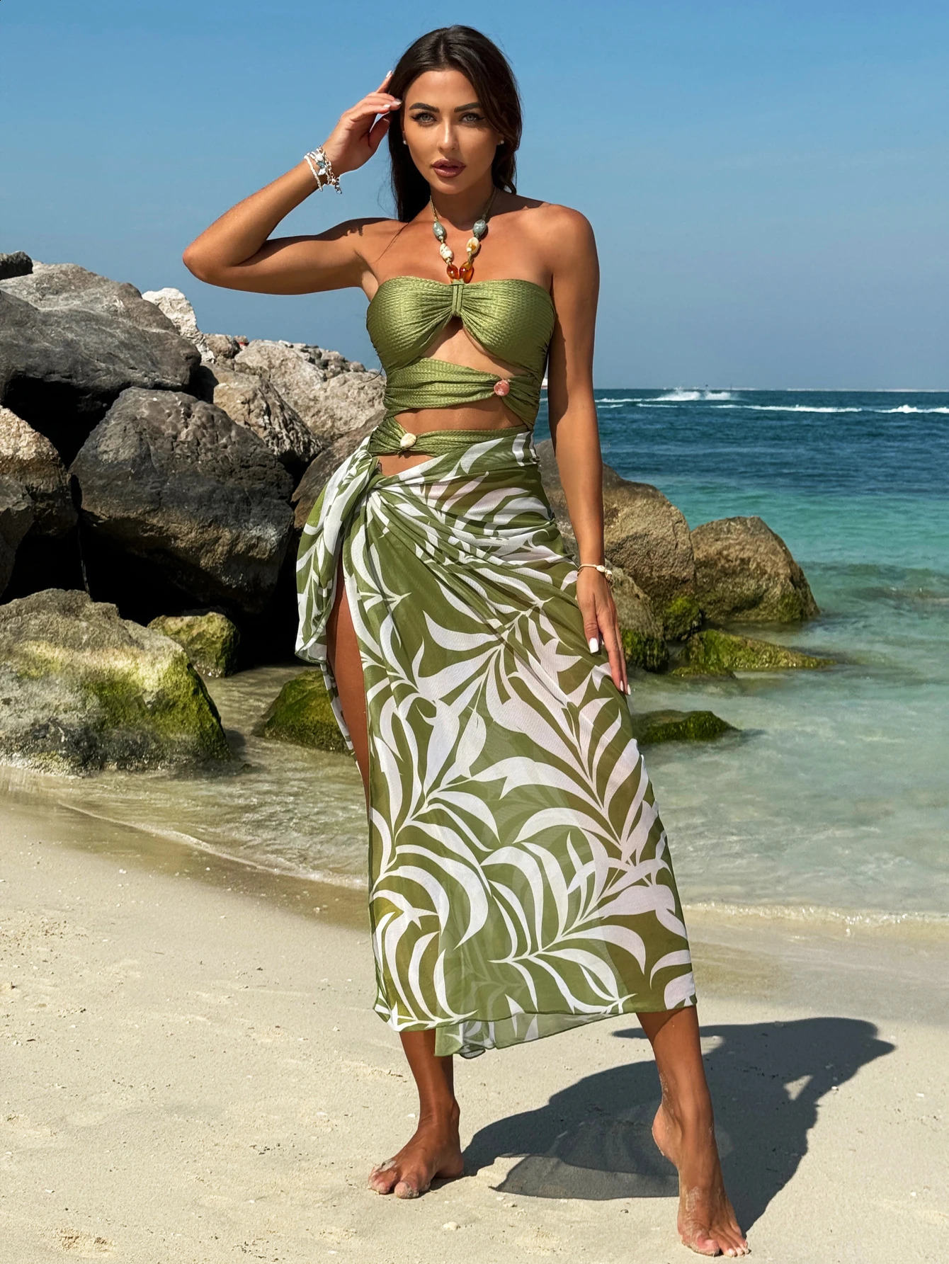 Peachtan one piece swimsuit with dress sexy bikini push up Korean swimwear style green body bathing suit sets woman beach wear 250122