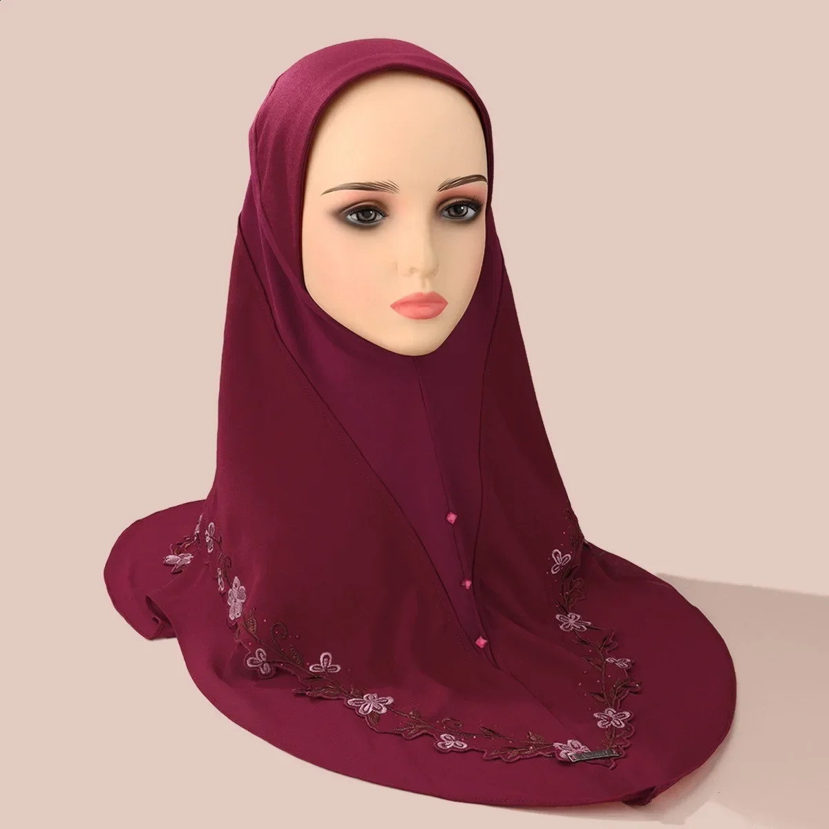 Embroidery Floral Hijab Arab Solid Color Turban Islamic Fashion Khimar Muslim Soft Women Wear Directly Instant Hijab Scarf 250121