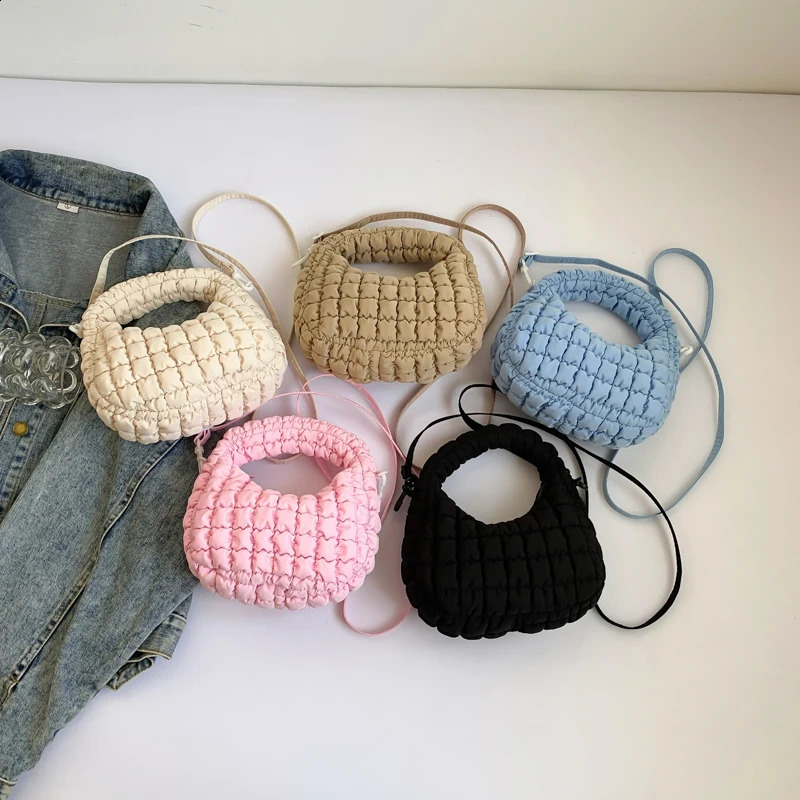 Women Puffer Tote Bag Pleated PU Leather Cloud Bubbles Hobo Solid Padded Bag Removable Strap Cute Pouch for Party Vacation 250113