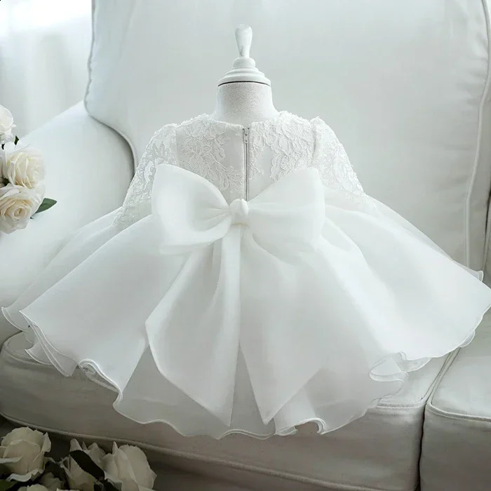 Sequin White 1st Birthday Dress Girl Baptism Dress Mesh Princess Party Ball Gown For Baby Girl Clothes Long Sleeve born 250115