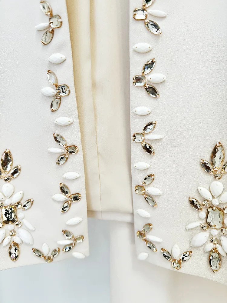 HIGH STREET est Fashion Suit Set Womens Rhinestone Diamonds Beaded Cardigan Jacket Split Half Skirt Set 2pcs 250122