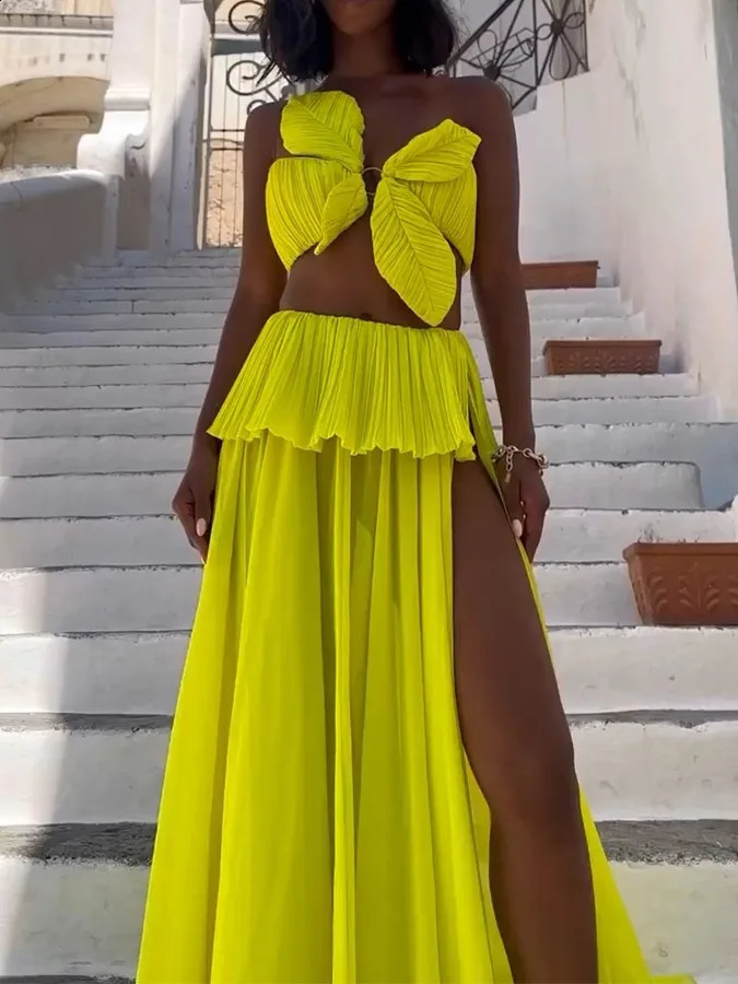 Pale Yellow 3d Three-Dimensional Split Women Bikini And Covered Long Skirt Butterfly Sexy Youth Fashion Swimsuit 250109