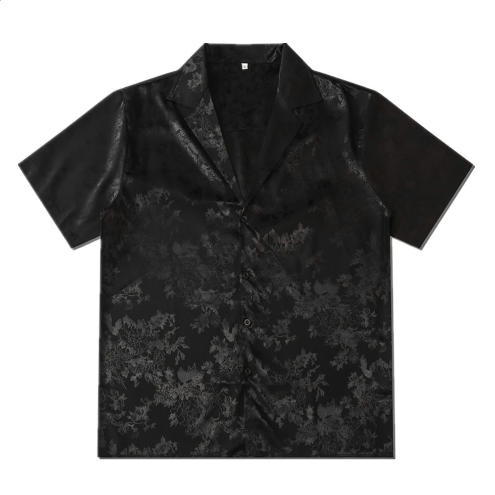 Cuba Collar Flower Jacquard Vintage Mens Shirts Satin Soft Cool Material for Men Women Unisex Clothing White Beige Black 250110
