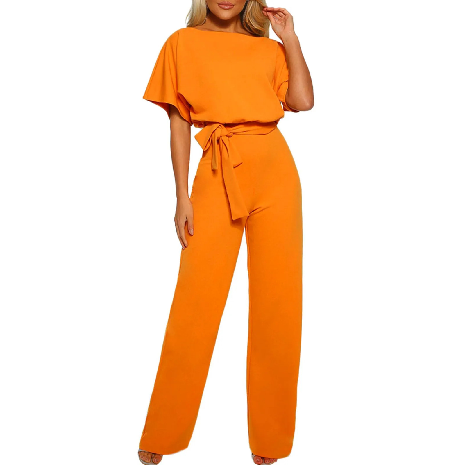 Women Summer Jumpsuit Short Sleeve Elegant Jumpsuit Long Wide Leg Pants High Waist Casual Bodysuit Plus Size Overalls Loose 250114