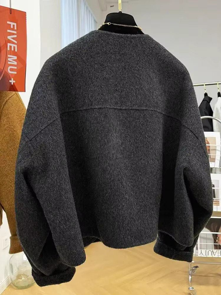 Wool Double-Sided Woolen Coat Women Autumn And Winter Round Jackets Long Sleeves Short Blends Coats