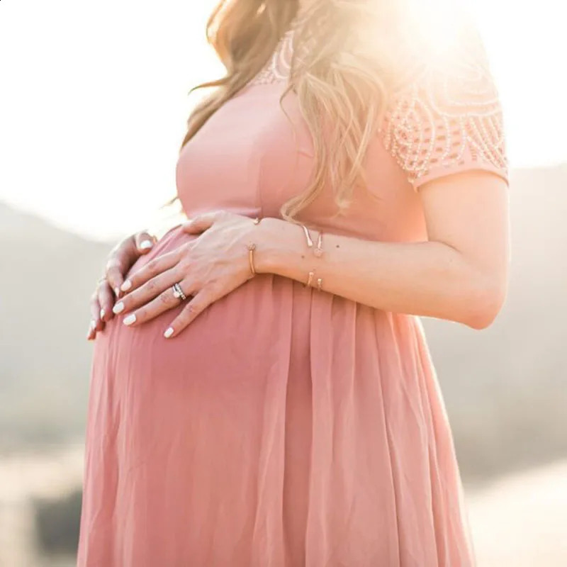 Short Sleeve Lace Chiffon Maternity Dresses for Poshoot Pregnant Women Maxi Gown Dress Pregnancy Baby Shower Pography Prop 250116