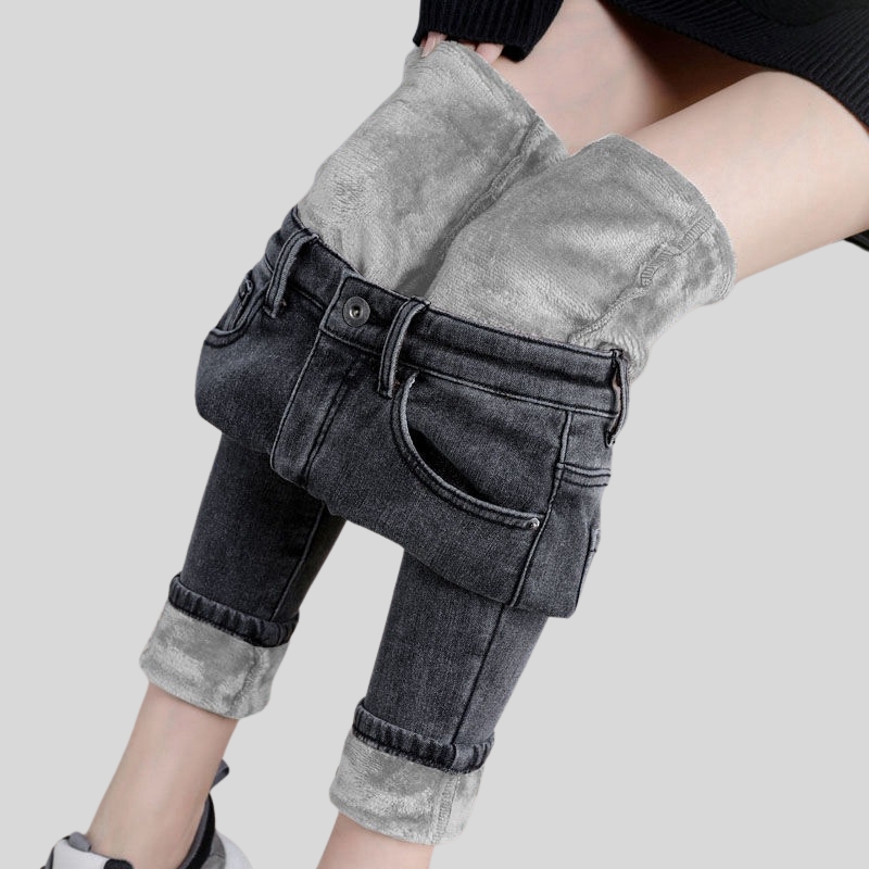 New high-waisted jeans women's pants autumn and winter velvet new outer wear thickened tight elastic versatile small feet pencil pants