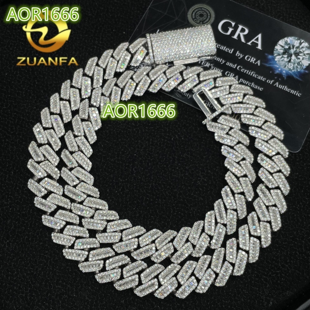 High Quality Hip Hop Jewelry Box Clasp S925 12mm Iced Out Hip Hop VVS Baguette Moissanite Diamond Miami Cuban Link for Men