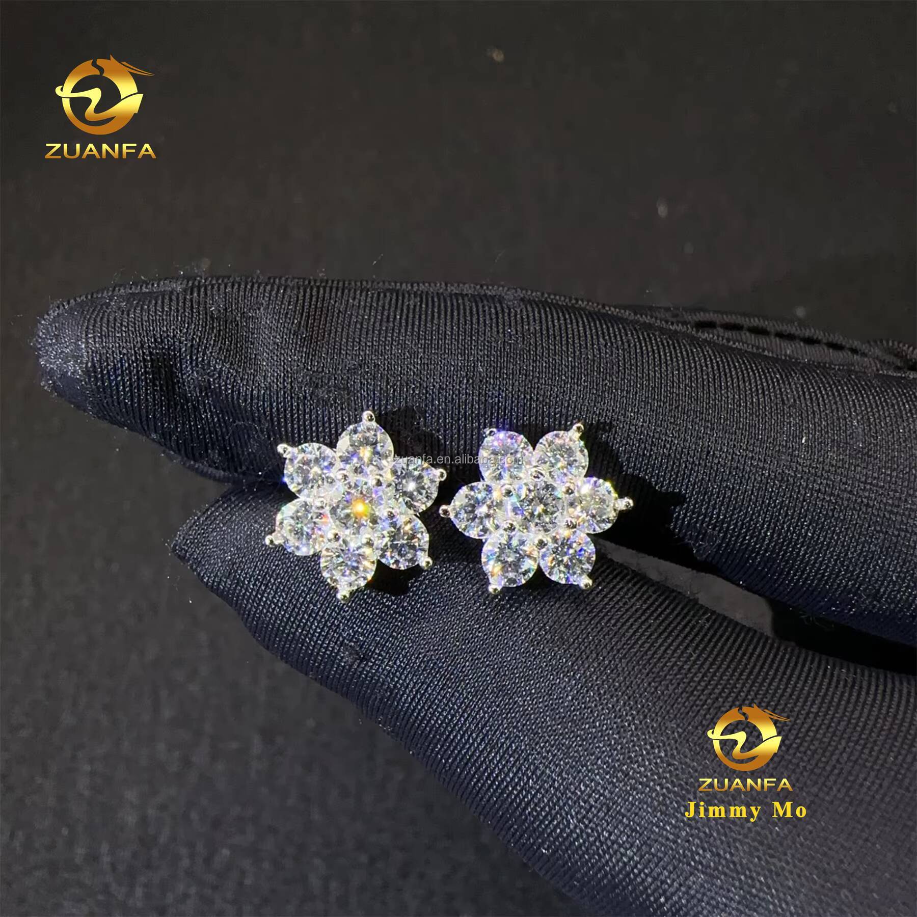 Fire Jewelry Drop Shipping Iced Out Hip Hop 925 Sterling Silver VVS1 Moissanite Diamond Stud Earrings Cluster Flower Earrings