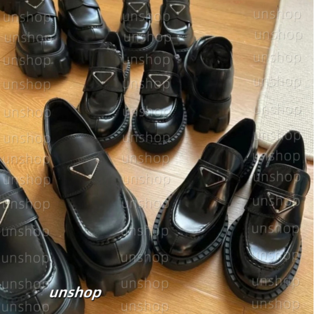 Designer Loafers Shoes Platform Loafers Triangle Patent Casual Shoes Oxford Chunky Dress shoes Women Loafers size 35-42 01