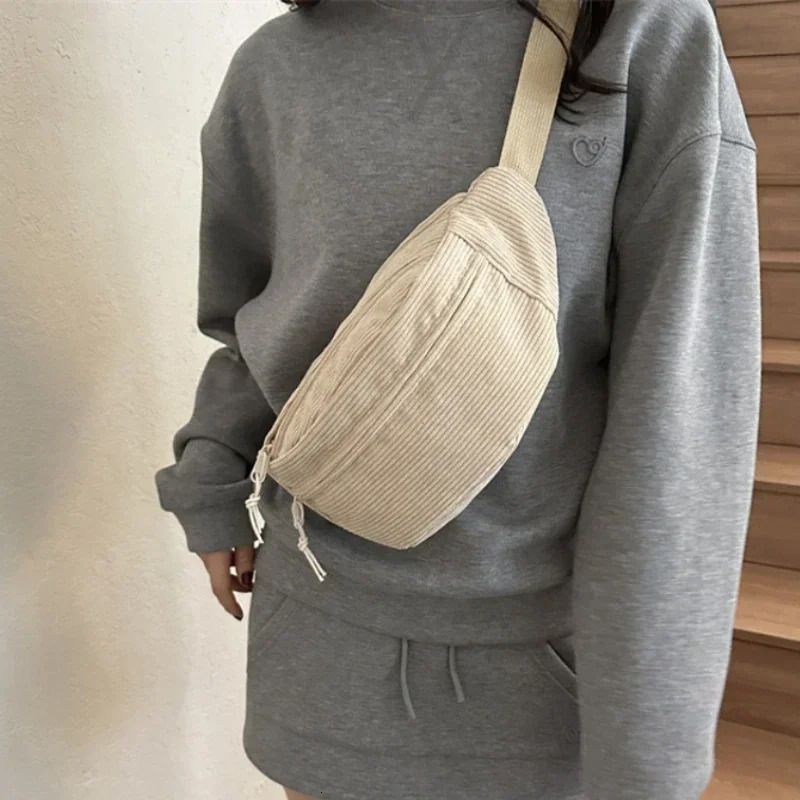 Corduroy Women Waist Bag Canvas Student Shoulder Crossbody Chest Bag Fanny Pack Fashion Phone Banana Female Bum Belt Bags 250731