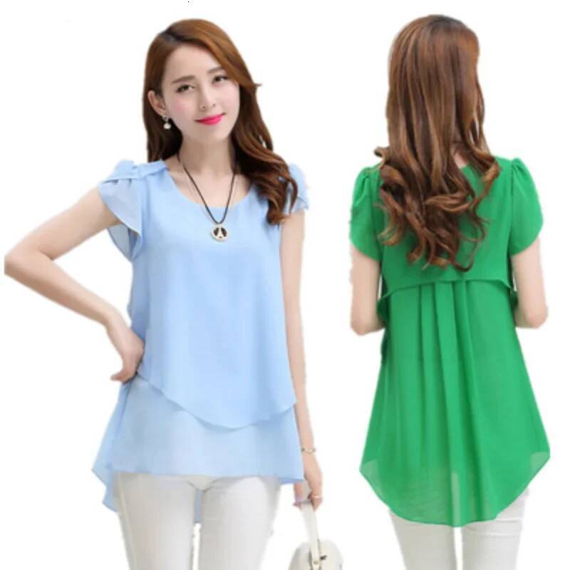 Womens Short Sleeve Chiffon Peplum Summer Tops Ladies Long Office Shirts Ruffle Blouse Femme 4XL 5XL ddmysept