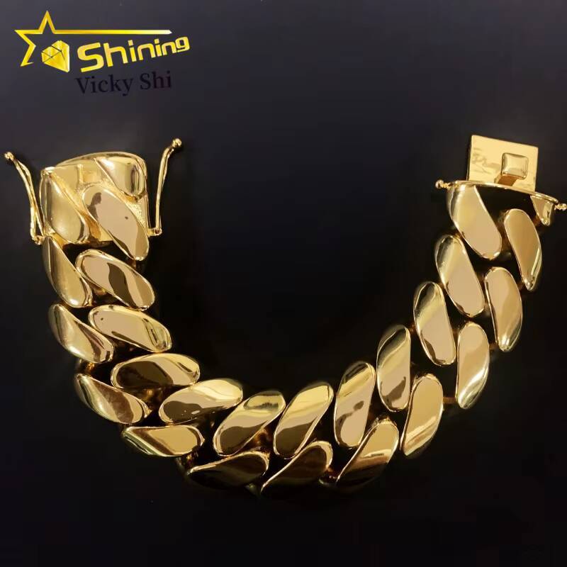Fashion Jewelry Heavy Big Size 30MM Width Brass Plain Cuban Link Chain 18k Gold Plated Rapper Miami Cuban Chain Bracelet
