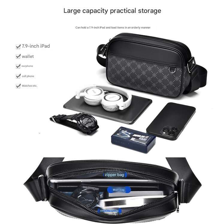 Printed Single Shoulder Men, Casual Bag, Small Square Work and Commute, Multifunctional Backpack, Crossbody Bag for Men