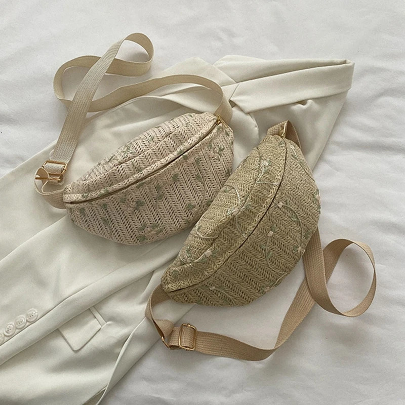 Fashion Straw Waist Packs for Women Fanny Belt Bag Beach Crossbody Shoulder Purse Sports Workout Travel Casual Chest Bag 250731