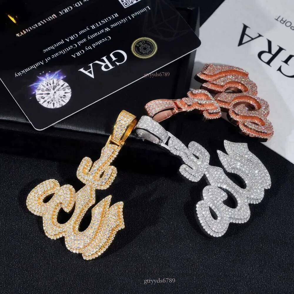 Designer necklaces pass 100% dia testGRA Fine Sterling Sier Gold Plated Dia Iced Out Hip Hop Jewelry Custom Moissanite Allah Pendant