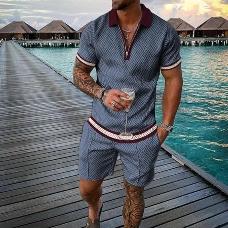 Mens quickdrying Breathable Training suit mens Summer Polo Shirt set Casual Shorts For Daily use twopiece Set 250724