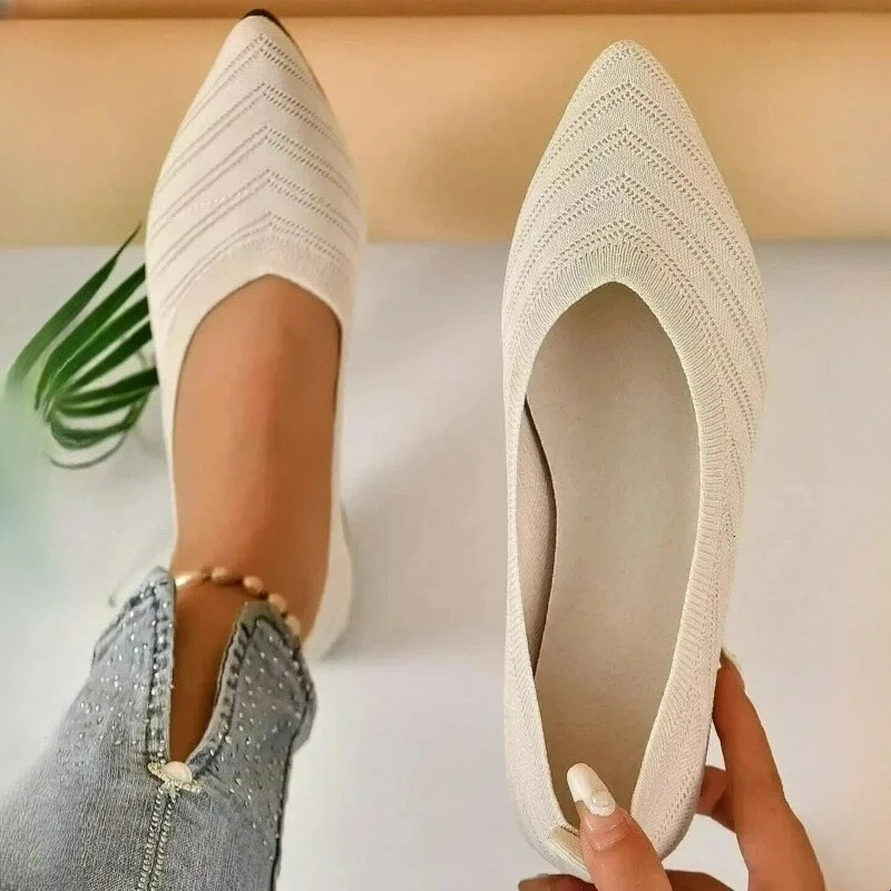Womens Shoes Pointed Toe Flat Shoes Solid Color Knitted Women Loafers Breathable Slip on Shoes Shallow Casual Shoe 250731