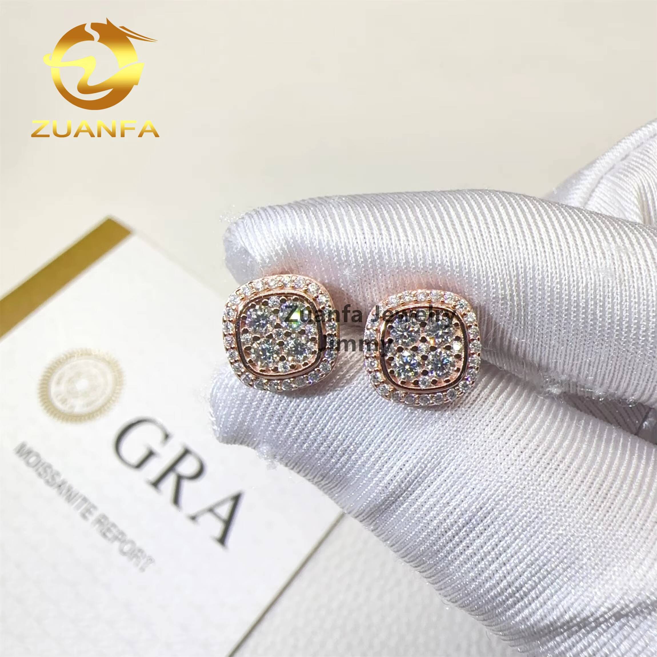 Pass Diamond Tester Drop Shipping Fire GRA Certificates Iced Out Hip Hop 925 Silver Flawless Moissanite Diamond Stud Earrings